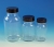 Wide neck bottles, clear glass, with screw cap, plastic