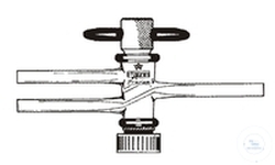 2-Wege-Hahn, mit NS-PTFE-Küken mit Biegerohr-Ansätzen, Gewindehahnsicherung, Bohrung 4mm, NS 18,8/ 10x110 mm