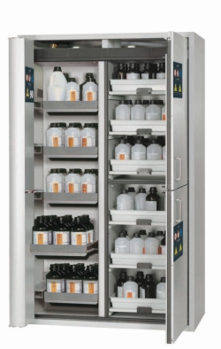 Combined safety cabinet type 90 folding door, 1197 x 617 x 1969mm, RAL7035 6 pull-out shelves, 1 bottom collecting sump,