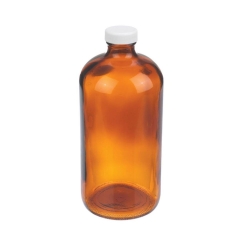 WHEATON-Boston-Rundflaschen 1000 ml amber, weißer Schraubkappe, Ø 94 mm x 206 mm VE=12 (W216841)