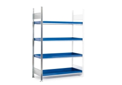 Hazardous goods shelving type RWW 1344 galvanized, 4 sump trays with volume 25 litres 1360x440x2000mm, add-on shelf