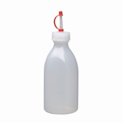 Screw caps, PE-LD, natural/red colour with dropper nozzle and spout cape, GL28 pack of 100