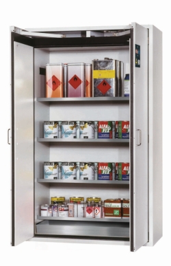 Safety Cabinet S-CLASSIC-90 WD 1968x1200x615mm (HxWxD), RAL 7035, 4 shelves, 1 bottom collection sump
