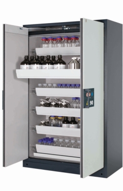 Saftey cabinet Q-PEGASUS-90 WADC 1193x615x1953mm, lichtgrau RAL 7035, 6x pull-out tray, 1x floor collection tray