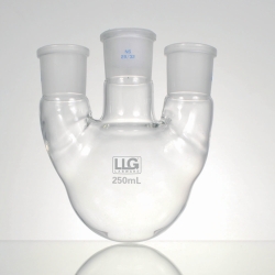 Three-neck round bottom flasks with standard ground joint, borosilicate glass 3.3, parallel side necks