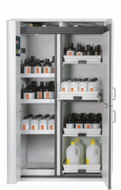 Combi safety storage cabinets K-PHOENIX 1197x617x1969mm, RAL 7035/7035, 3x tray shelf, 1x bottom collecting sump,
