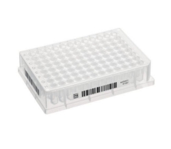 Deepwell Plate 96/500 &micro;L wells clear, PCR clean, white, with 2D SafeCode and plain text, pack of 40