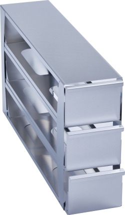 Freezer Rack: CryoCube&reg; F740 series (3-compartment, Standard), Innova&reg; U360, U535, 4 in/102 mm, drawer, stainless steel