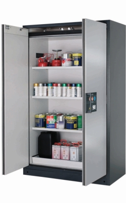 Safety cabinet Q-CLASSIC-90 WD 1200x615x1955mm, silver, incl.3 shelves, perforated plate isnert and bottom tank