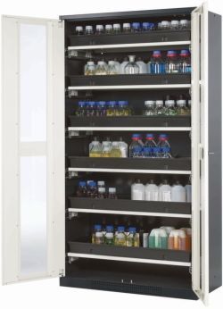 Safety cabinet chemicals CS-Classic-G body RAL7035, door RAL9010 1055x520x1950mm, 6 pull-out drawers,