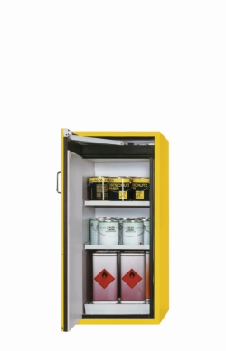 Safety cabinet PHOENIX Type 90 600 x 615 x 1298 mm (BxTxH), wing door, safety yellow RAL 1004, incl. 2 lower shelves,