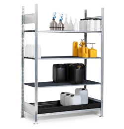 Hazardous material shelf type RSG-K 1364 1360x640x2000mm, 36 L, with 3x grids PE, 1xPE collecting tray, base shelf