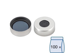 Aluminium Center Tear Off Caps N 20, silver hole,Butyl dark grey, central PTFE-Lamination grey hartnett 50° shore A, pack of 10