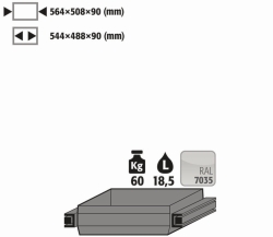 Full pull-out shelf standard, 19 Ltr. sheet steel, powder-coadted flat, RAL 7035, for models Q90, S90
