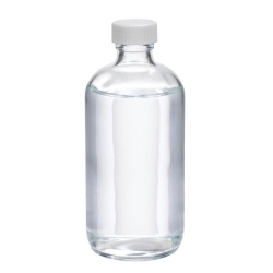 WHEATON-Boston-Rundflaschen 250 ml Natronkalkglas klar, weiße PP Kappe und PV Liner, VE=12 (W216803)