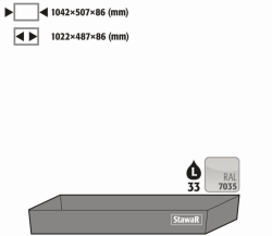 Bottom collecting sump STAWA-R, 33 L Sheet steel, powder-coated smooth, RAL 7035 1200mm wide, for Q90, Q30, Q15, S90 and S60