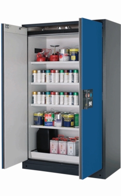 Safety cabinet Q-CLASSIC-90 WD RAL 7016, incl.4 tank bottoms, catching bowl and perforated plate