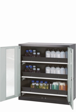 Dangerous goods cabinet CS-Classic-G WFDFW body RAL 7016 anthracite, doors RAL 7035 ligt grey incl.3 shelf board drawers
