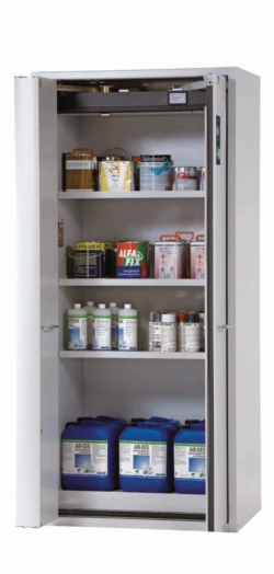Safety cabinet S-PHOENIX-90 FWAS 896x616x1968mm, RAL 7035, incl.3 shelf standard, 1x perforated insert