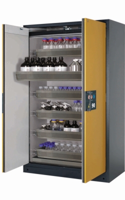 Saftey cabinet Q-PEGASUS-90 WDAC 1193 x 615 x 1953 mm (WxDxH), door safety yellow RAL 1004, 6 pull-out tray,