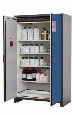 Safety cabinet Q-Classic-30 WD 1164 x 615 x 1947mm (WxDxH), hinged doors RAL 5010 4 x shelves, 1 x bottom sump tray,