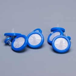 PVDF syringe attachment filter 0.45 µm Ø 30 mm, blue, sterile pack of 45