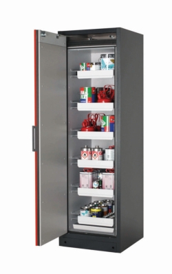 Safety cabinet Q-CLASSIC-90 WDL door stop left RAL 3020, incl. 6 pull-out sumps