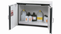 Safety underbench cabinet UB-T-90 2T type UB90.080.110.075.2T, with perforated insert, bottom collection sump, RAL 7035