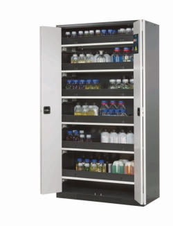 Chemical cabinet CS.195.105.FD 1055x520x1950mm (BxTxH), RAL 7035, 6 pull-out shelves