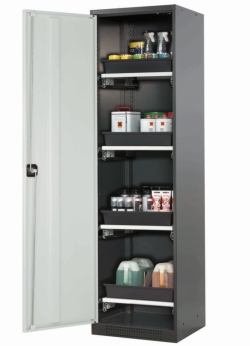 Chemical cabinet CS-Classic 545 x 520 x 1950 mm (WxDxH), swing doors grey RAL 7035, 4 pull-out shelves