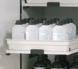 Pull-out shelf w. plastic sump 25kg, 18L, FP/PE, 480x515x80mm