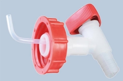 Ablasshahn PROFI DIN 60/61-Verschraubung f&uuml;r Kanister, natur, roter Drehgriff, T&uuml;lle Au&szlig;en 19mm (3/4")