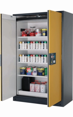 Saftey cabinet Q-PEGASUS-90 WADC 1200 x 615 x 1955 mm (WxDxH), door safety yellow RAL 1004, 4 shelves, 1 perforated