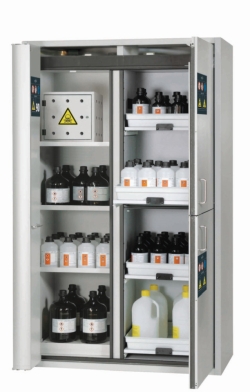Combi-Safety Cabinet Type 90 1197x617x1969mm, RAL 7035, 2 shelves, 1 perforated metal plate insert,