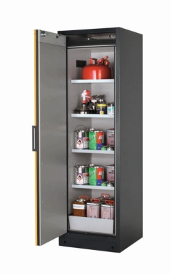 Safety cabinet Q-CLASSIC-90 WDL 600 x 615 x 1955 mm (WxDxH), swing door yellow RAL 7016, 4 shelves,