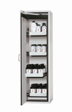 Saftey cabinet S-CLASSIC-90 WDASL 596x616x1968mm, RAL7035, swing doors 4 drawers, 1 bottom colletion sump