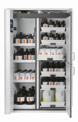 Safety cabinet type 90 and acid/base 1200x615x1968mm, RAL7035 3x shelf, 1x perforated insert,