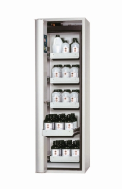 Saftey cabinet S-PHOENIX-90 FDASL 600 x 615 x 1968 mm (WxDxH), folding door grey RAL 7035, incl. 5 pull-out drawers