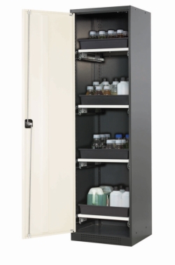 Chemical cabinet CS-Classic 545x520x1950mm (WxDxH), corpus RAL 7016, doors RAL 9010, 4 pull-out shelves
