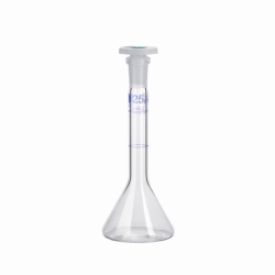 Volumetric trapezoidal flasks, DURAN<sup>®</sup>, class A, blue graduation, with PE stopper
