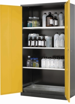 Chemical cabinet CS-Classic 1055 x 520 x 1950 mm (WxDxH), swing doors anthracite gray RAL 7016, 3 shelves,