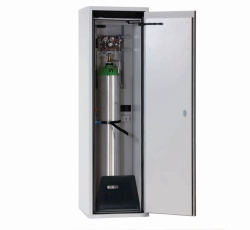 Pressure gas bottle cabinet G-Ultimate G90, RAL7035, 598x615x2050mm, incl. setup set mounting rails, bottle holder, rolling fla