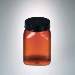 Square wide-mouth containers, PVC, amber