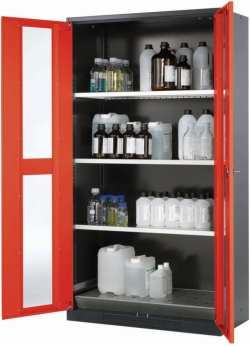 Safety cabinet chemicals CS-Classic-G Corpus RAL7016 anthracite, doors RAL3020 red 3xshelves, 1xperforated insert, 1xbottom