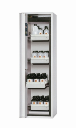 Saftey cabinet S-PHOENIX-90 FDASL 600 x 615 x 1968 mm (WxDxH), folding door grey RAL 7035, 4 pull-out tray, 1 base sump tray