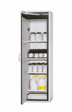 Safety cabinet S-CLASSIC-90 WDASL 596 x 616 x 1968 mm (WxDxH), hinged doors, RAL7035 light grey, 4 shelves, 1 bottom tray