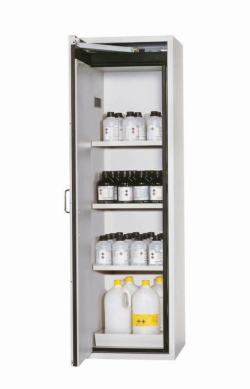 Safety cabinet S-CLASSIC-90 WDL 600x615x1968mm (WxDxH), RAL 7035, 3 shelves 1 perforated sheet insert, 1 bottom collecting