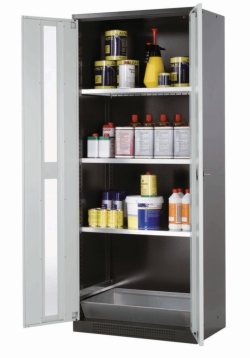 Chemical cabinet CS-Classic hinged door, RAL7016, light grey, 810x520x1950mm 3x shelf, 1x bottom collecting tray