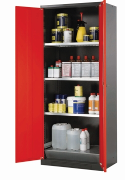 Saftey cabinet chemicals 810x520x1950mm (WxDxH), RAL 3020, 3 shelves (lacquered)