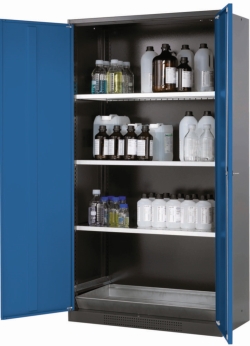 Chemical cabinet CS-Classic 1055 x 520 x 1950 mm (WxDxH), swing doors RAL 5010, 3 shelves,